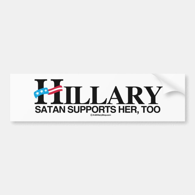 Autocollant De Voiture Satan soutient Hillary, trop - Anti-Hillary - .png (Devant)
