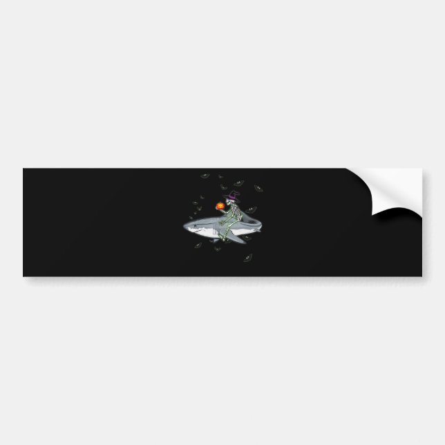 Autocollant De Voiture Skeleton équitation requin - Drôle cadeau Hallowee (Devant)