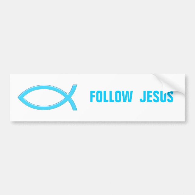 Autocollant De Voiture Sky Blue Christian Fish | Suivre Jésus (Devant)