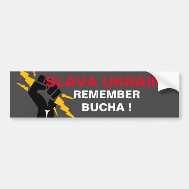 AUTOCOLLANT DE VOITURE SLAVA UKRAINI SE SOUVIENT DE BUCHA BUMPER STICKER (Devant)