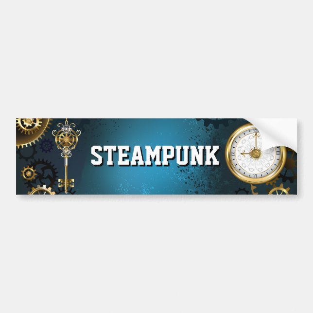 Autocollant De Voiture Steampunk Arrière - plan turquoise avec Gears (Devant)