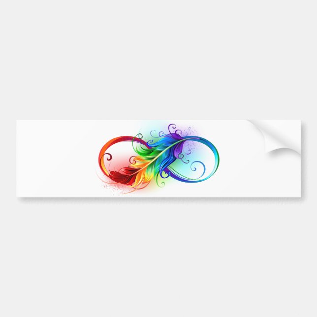 Autocollant De Voiture Symbole d'infini avec plume arc-en-ciel (Devant)