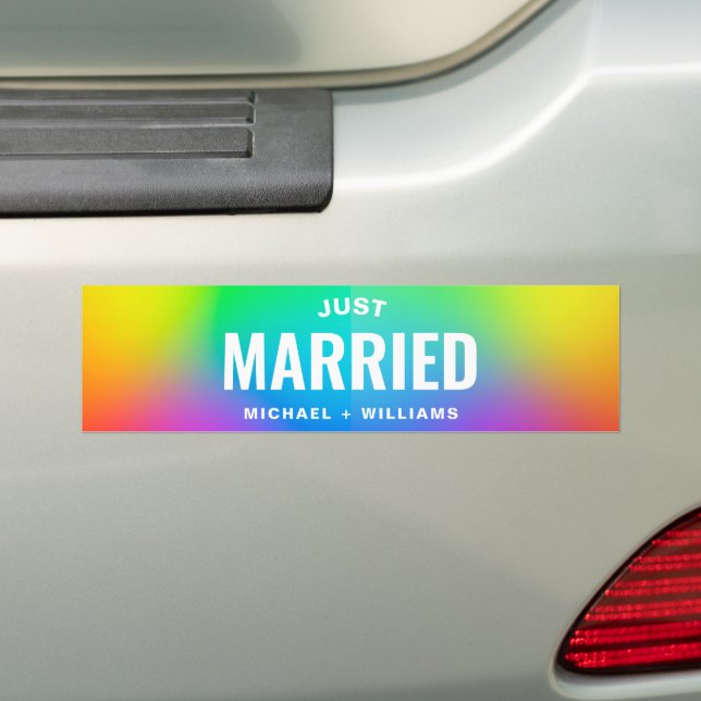Autocollant De Voiture Texte personnalisé Just Married Rainbow Gay (En voiture)