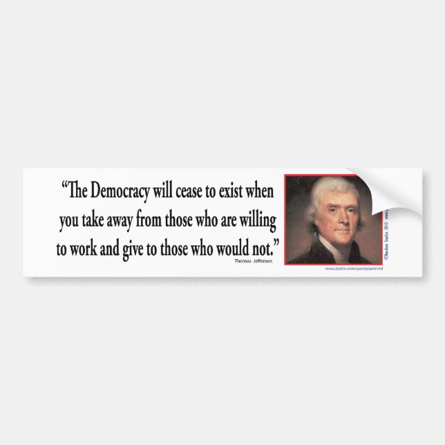 Autocollant De Voiture Thomas Jefferson - démocratie de citations (Devant)