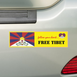 Autocollant De Voiture Tibet & Free Tibet, Heart matters  /Tibetan Flag