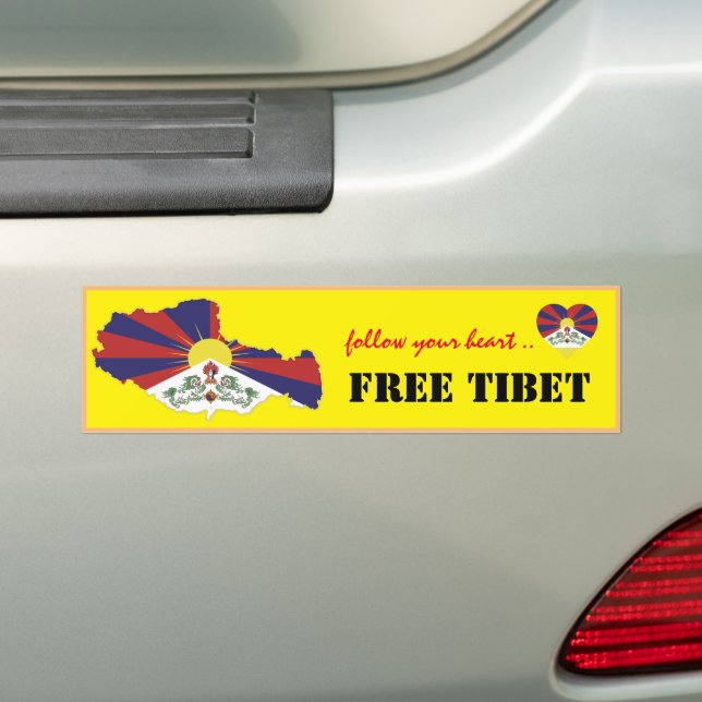 Autocollant De Voiture Tibet & Tibet libre, compassion de coeur /Drapeau  (En voiture)