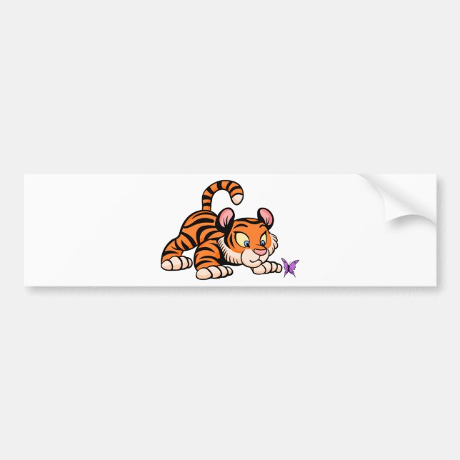 Autocollant De Voiture Tigre de bébé avec le papillon (Devant)