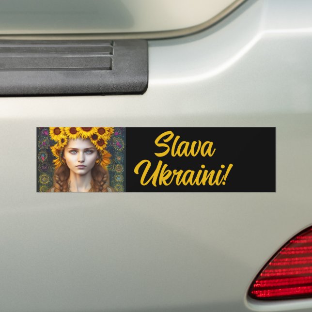 Autocollant De Voiture Ukrainienne fille d'amulettes et de tournesols (En voiture)