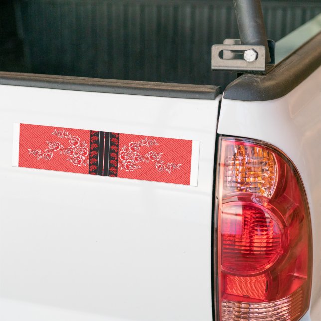 Autocollant De Voiture un motif rouge et noir avec des fleurs (Sur camion)