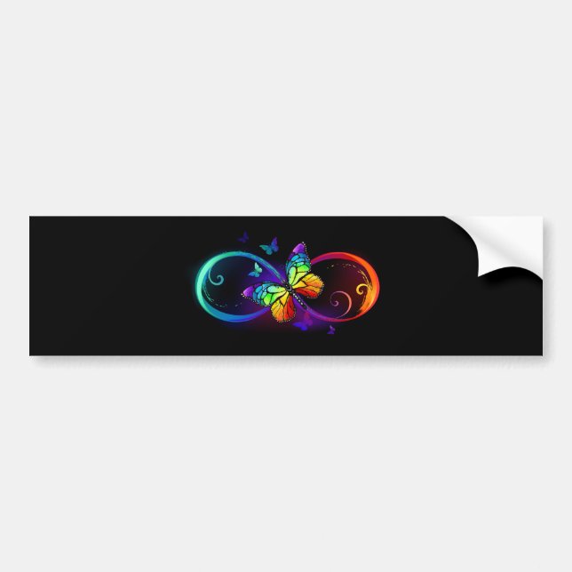 Autocollant De Voiture Vibrant infinity with rainbow butterfly on black (Devant)