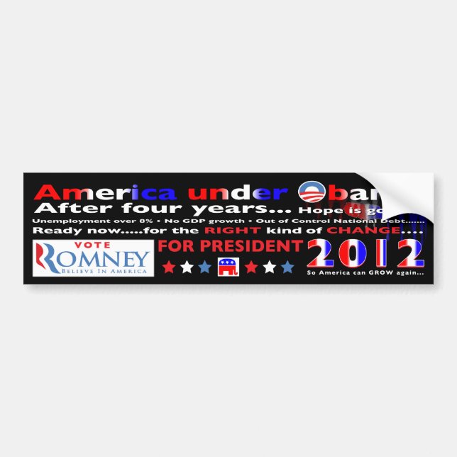 Autocollant De Voiture Vote pour Mitt Romney pour le président en 2012 (Devant)