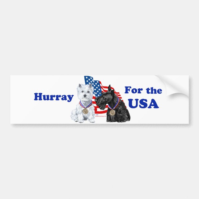 Autocollant De Voiture Westie & Scottie Hooray pour USA (Devant)