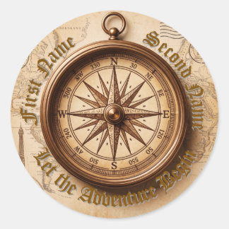 Autocollant de voyage d'aventure à la boussole vin