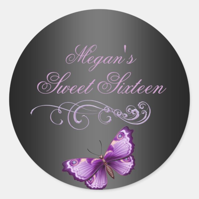 Autocollant d'enveloppe Papillon Violet/Noir Sweet (Devant)