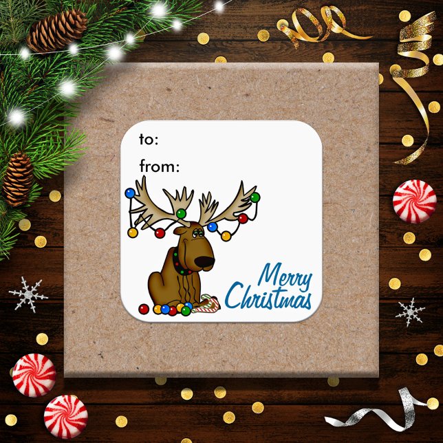 Autocollant d'étiquette de cadeau de renne de Noël (Créateur téléchargé)
