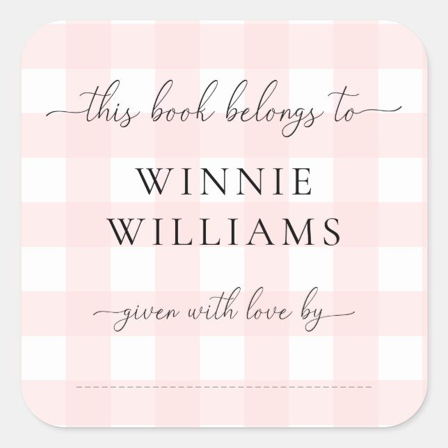 Autocollant d'étiquette de livre à carreaux roses (Devant)