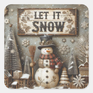 Autocollant d'hiver Rustique Snowman 'Let It Snow'