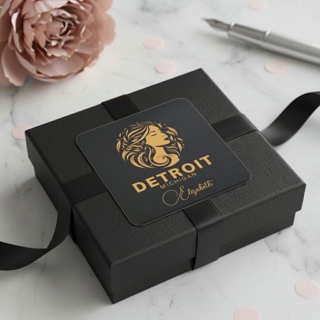 Autocollant doré Detroit Michigan (Custom Detroit Michigan Golden Lady Sticker)