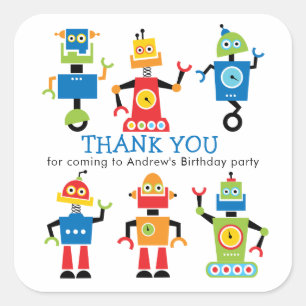 Autocollant drôle d'anniversaire de robot