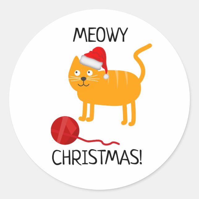 Autocollant drôle de chat orange pour Noël Meowy (Devant)
