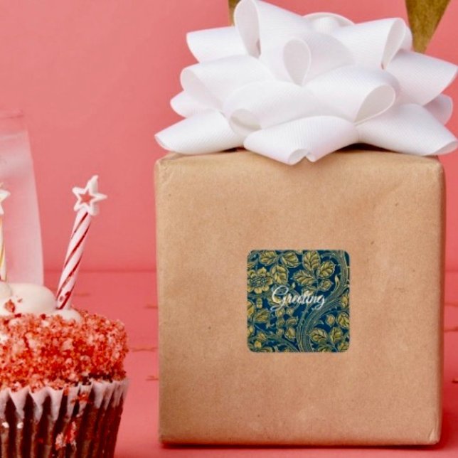 Autocollant Élégance Bleu Doré (Decorate your gifts or envelopes with this beautiful floral sticker. 
)