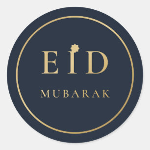 Autocollant élégant bleu marine et or Eid Mubarak