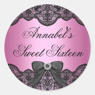 Autocollant élégant rose et noir pour Sweet 16