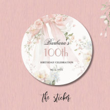 Autocollant Élégant Ruban Rose Floral 100e Anniver