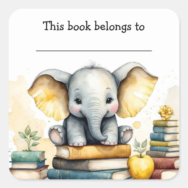 Autocollant éléphant et livres modifiables (Devant)