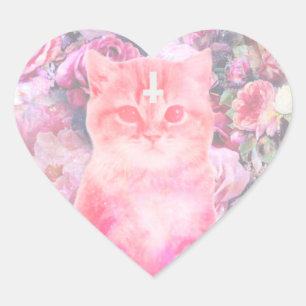 Autocollant en forme de coeur Pastel Cat