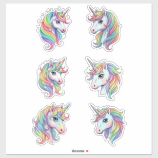 Autocollant en vinyle Faces de Licorne Arc-en-Ciel