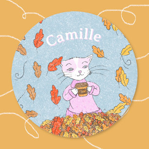 Autocollant Enfant Chute de Chat Élégant avec Nom