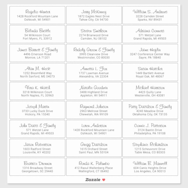 Autocollant étiquette de adresse invité mariage pe (Feuille)
