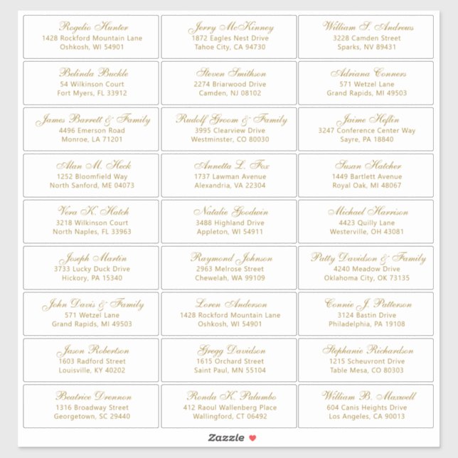 Autocollant étiquette de adresse invité mariage pe (Feuille)