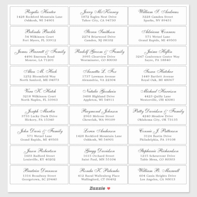 Autocollant étiquette de adresse invité mariage pe (Feuille)