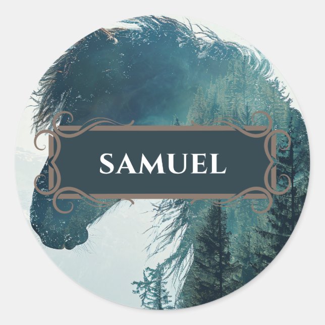 Autocollant Étiquette du nom du cheval rustique (Devant)