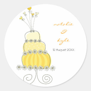 Autocollant Étiquette Merci gâteau Mariage jaune