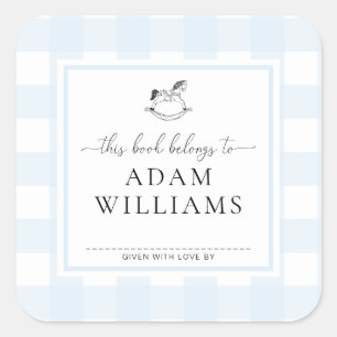 Autocollant ex-libris Cheval à Bascule Gingham Ble