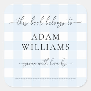 Autocollant ex-libris Gingham bleu