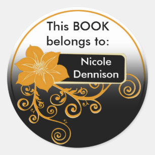 Autocollant Ex Libris (orange florale)