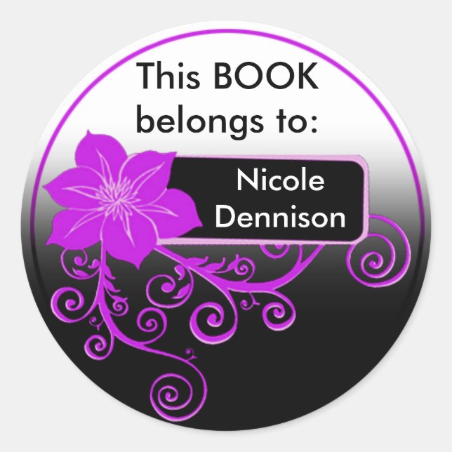 Autocollant Ex Libris (violet fleuri) (Devant)
