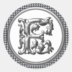 Autocollant F rond initial en argent