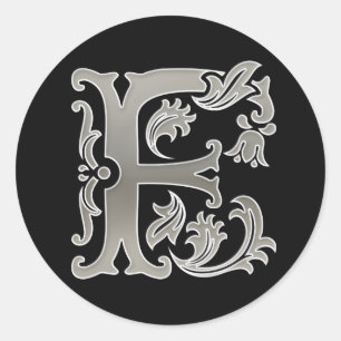 Autocollant F rond initial en argent