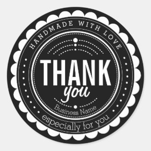 Autocollant fait main blanc noir chic de Merci