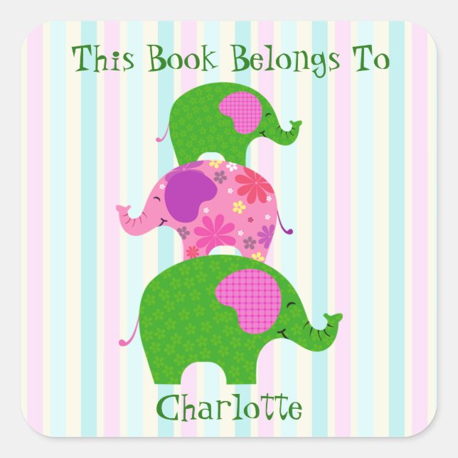 Autocollant fantaisie Green & Pink Elephants (Devant)