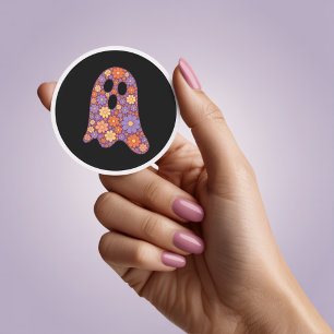 Autocollant fantôme floral mignon Boo Halloween