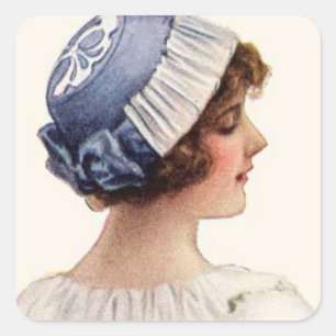 Autocollant Femme et Chapeau Vintage