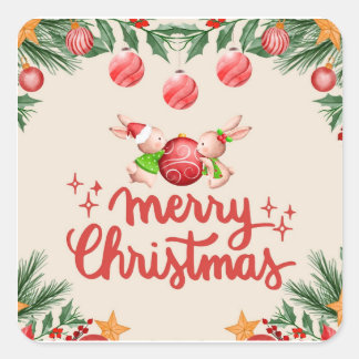 Autocollant festif de Noël de lapin joyeux