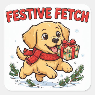 Autocollant Festive Fetch — Écharpe rouge Golden R
