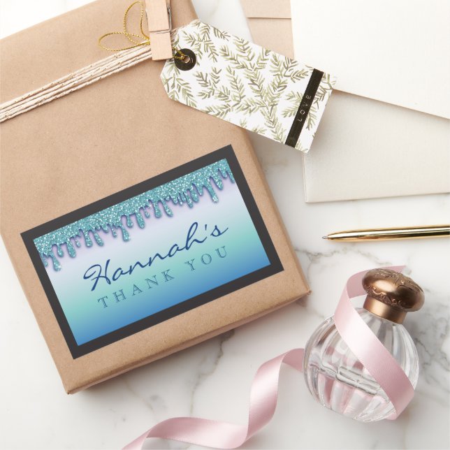 Autocollant Fête Bébé Aqua Blue Sparkle Drippy Dri (Cadeaux)